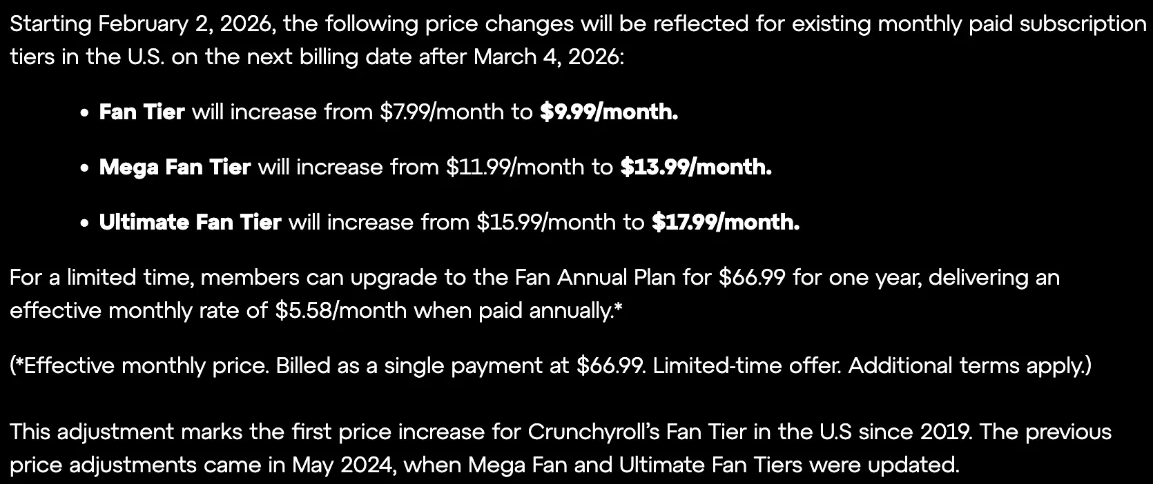 CrunchyRoll Price Information