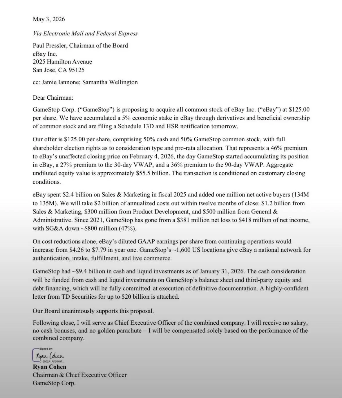  Ryan Cohen's Letter