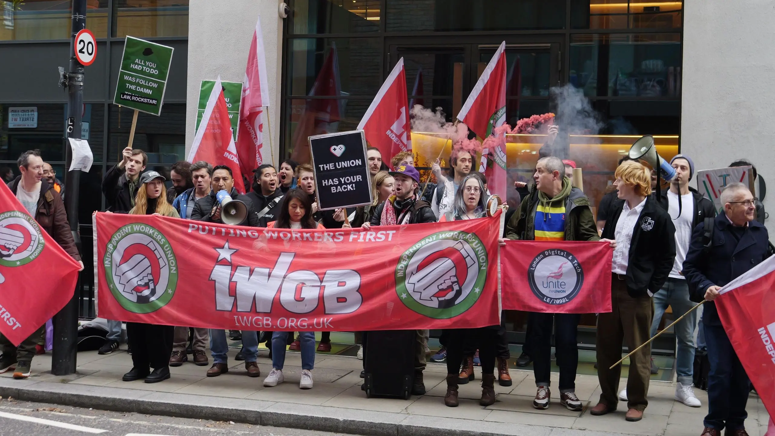 Protesters outside Take-Two Interactive's London office