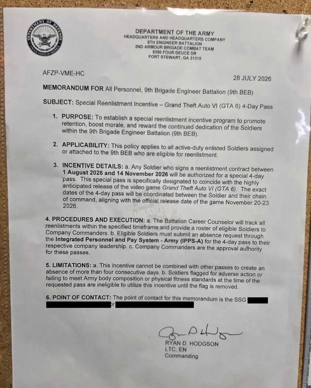 Leaked US Army Memo
